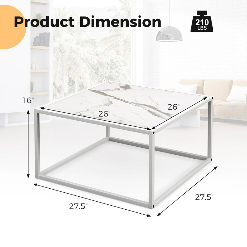 Modern Square Coffee Table with Faux Marble Tabletop