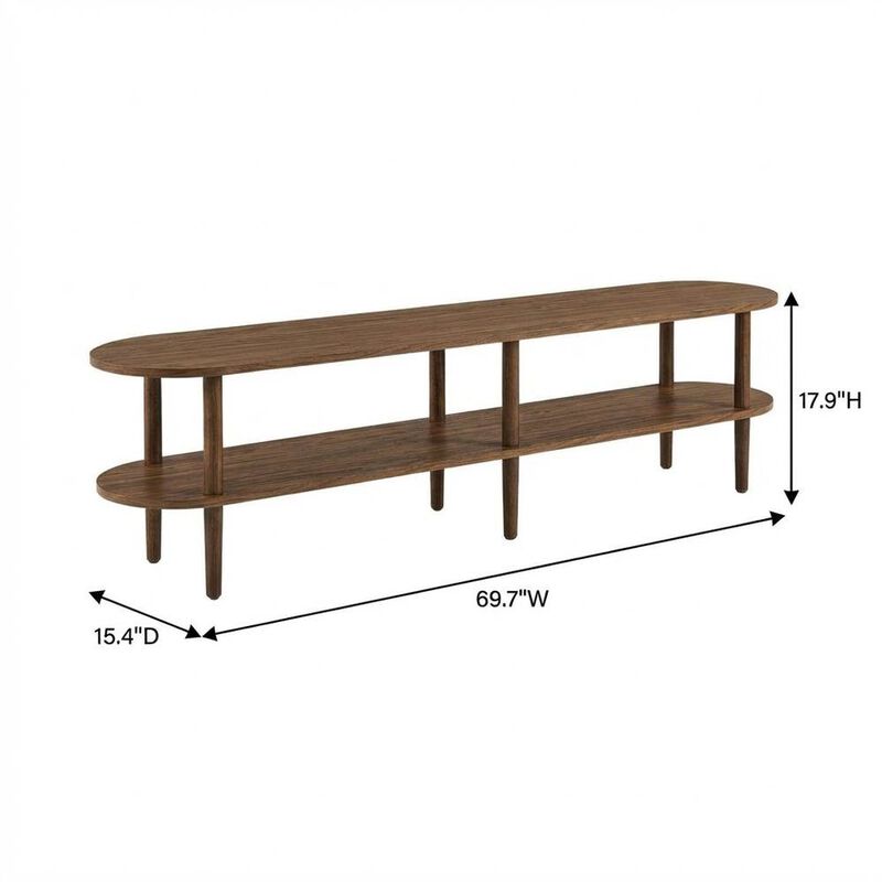 Brown wood TV stand with solid mango construction and oval design image number 2