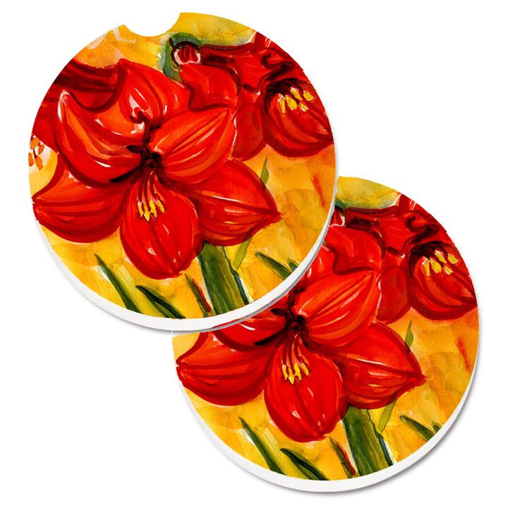 Caroline's Treasures Flower - Amaryllis Set of 2 Cup Holder Car Coasters 6067CARC, 2.56, Multicolor