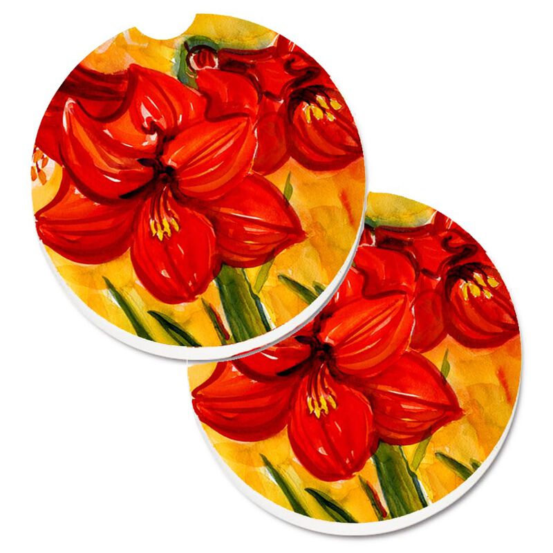 Caroline's Treasures Flower - Amaryllis Set of 2 Cup Holder Car Coasters 6067CARC, 2.56, Multicolor image number 0
