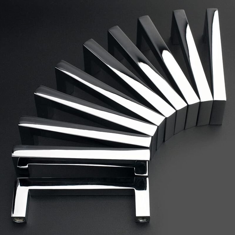 KOOFIZO Solid Square Bar Cabinet Handle - Chrome Furniture Pull, 3 Inch/76mm Screwhole Distance, 10-Pack for Kitchen Cupboard Do