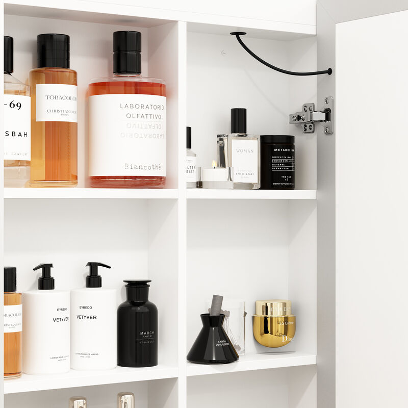 FUFU&GAGA Adjustable 3-Color LED Lighted Mirror Cabinet with Defogger Function and Built-in Storage Shelves, Independent Anti-Fog Switch, (45.9 in. W x 5.1 in. D x 34.6 in. H), White