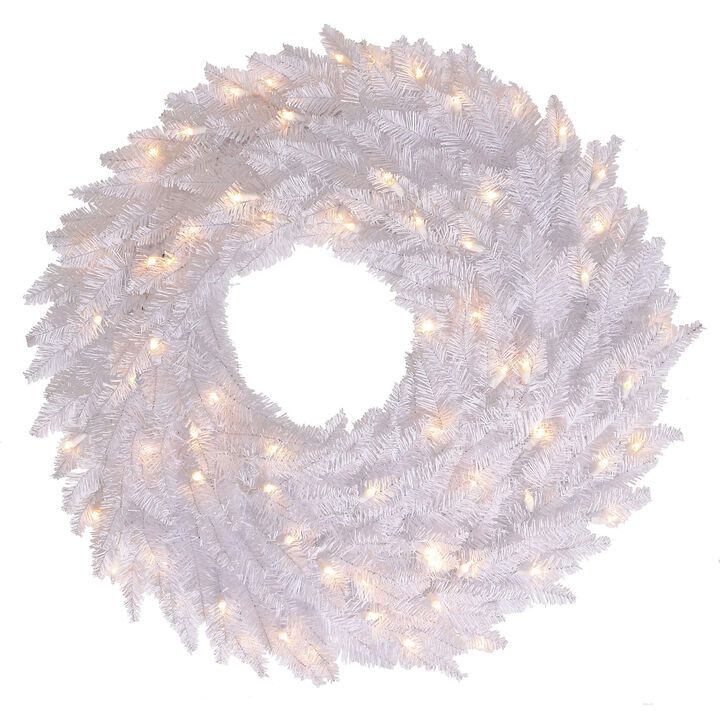 Vickerman 48" White Fir Artificial Christmas Wreath, Warm White Dura-Lit LED Lights - Faux Fir Christmas Wreath - Indoor Seasonal Home Decor