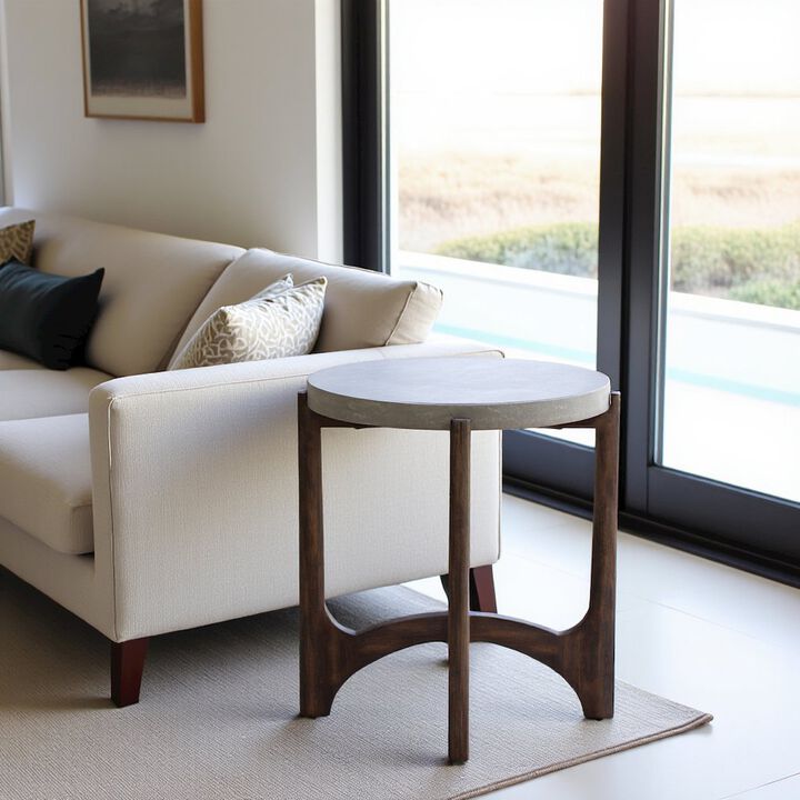 Starlight Canyon Home Farmhouse End Table, Brown Eucalyptus & Birch with Concrete Composite Top