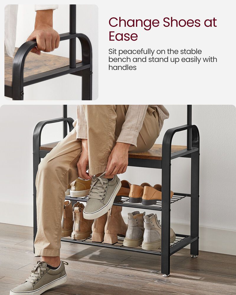 Coat Rack with Shoe Bench for Entryway Storage and Organization