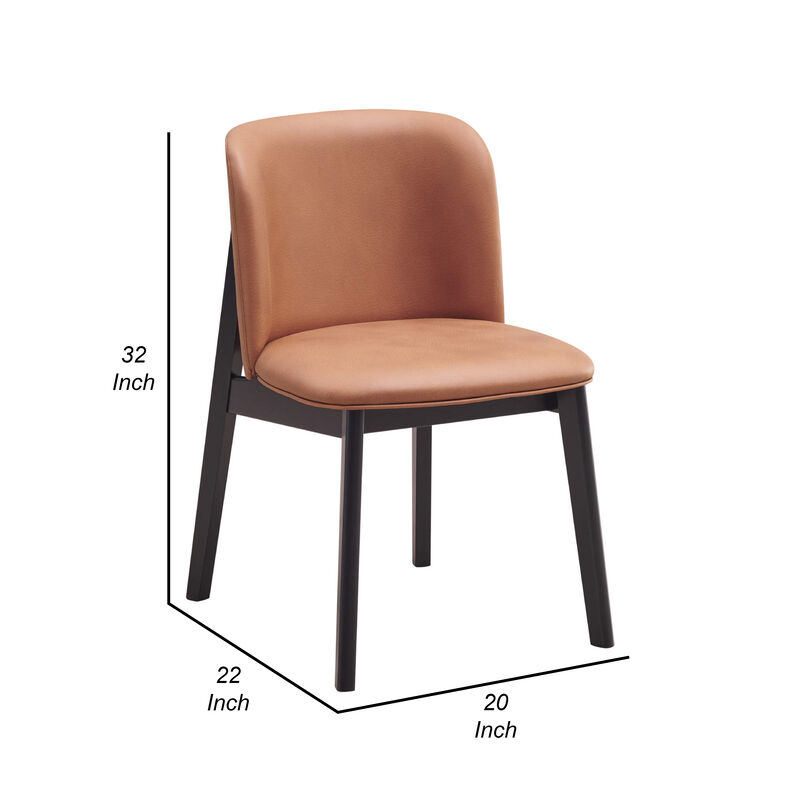 Iora 22 Inch Side Dining Chair Set of 2, Ergonomic, Brown Fabric, Black - Benzara