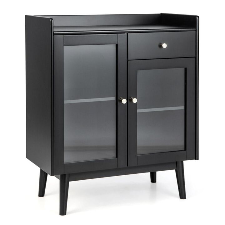 Hivvago Kitchen Buffet Sideboard with 2 Tempered Glass Doors and Drawer-Black