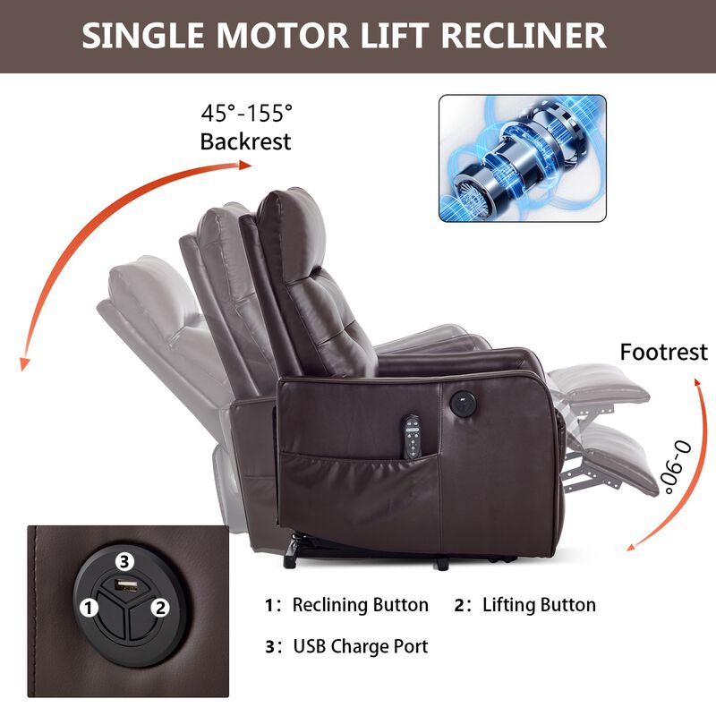 Faux Leather Power Lift Recliner Chair 155&deg; Recliner with Massage Heat & USB image number 6