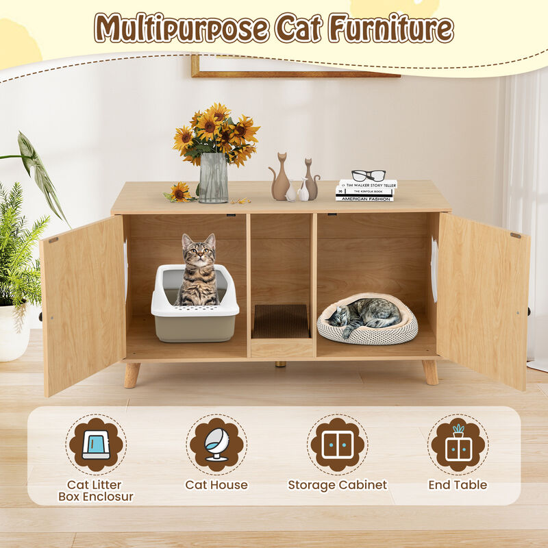 Hidden Cat Litter Box Enclosure with Double Rooms and Sisal Scratching Mats image number 5