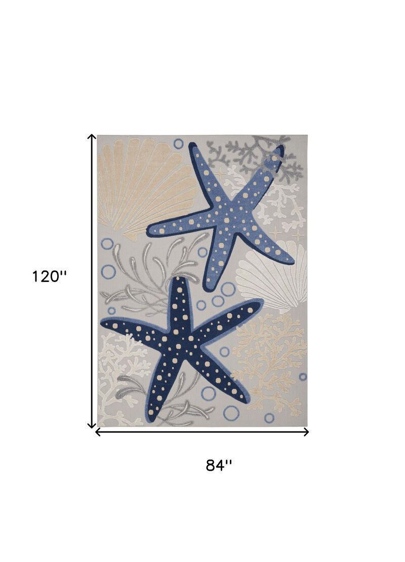 HomeRoots 7' X 10' Navy Blue And Gray Starfish Indoor Outdoor Area Rug image number 6