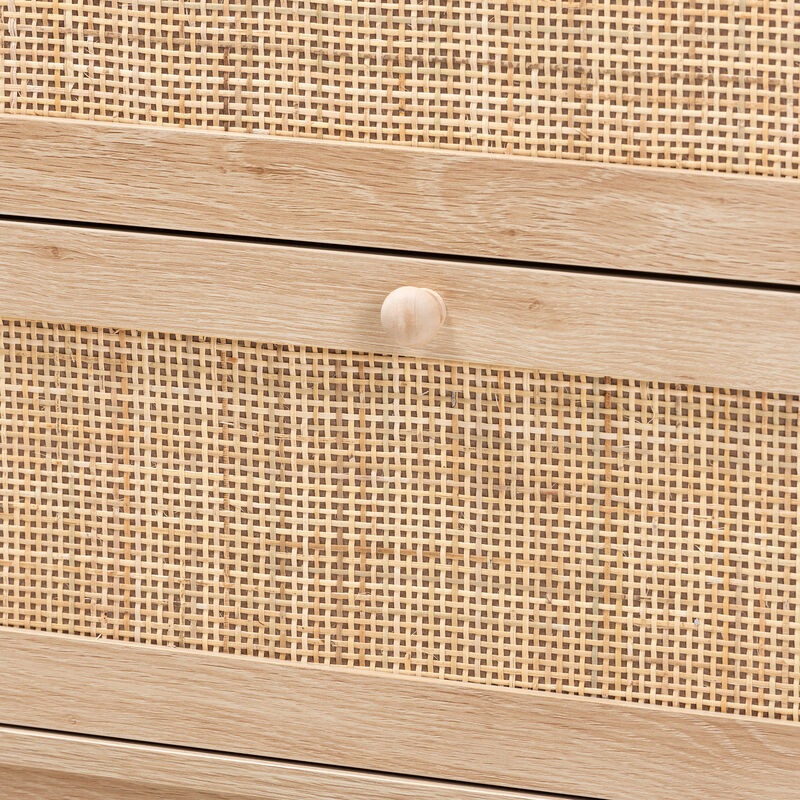 Baxton Studio Elsbeth Japandi Oak Finished Wood and Natural Rattan 3 Drawer Storage Cabinet image number 5