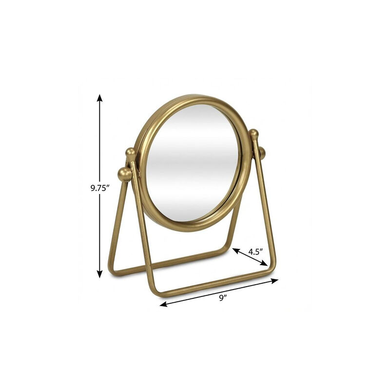 HomeRoots 10" Gold Metal Round Tilting Framed Makeup Shaving Tabletop Mirror image number 6