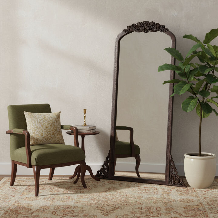 HomeRoots 64" Brown Solid Wood Framed Full Length Mirror