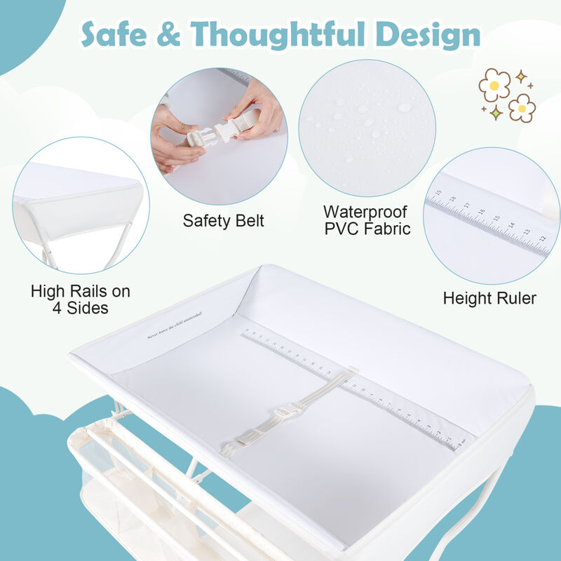 Baby Changing Table with Storage Shelves and Foldable Design image number 4
