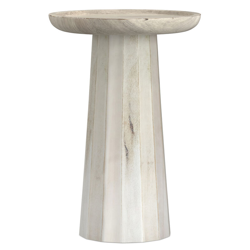 Dayton SOLID MANGO WOOD 13 inch Wide Round Contemporary Wooden Accent Table in White Wash , Fully Assembled