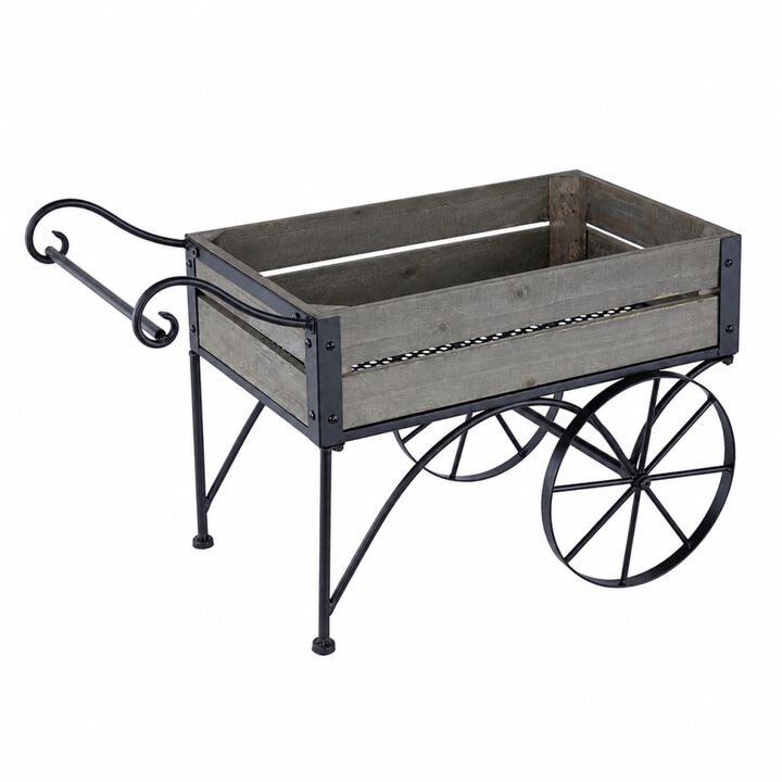 WOW PIONEER Rustic Trolley Cart Plant Stand with Pine Wood Shelves and Iron Frame for Indoor Patio Porch Greenhouse Plant Display