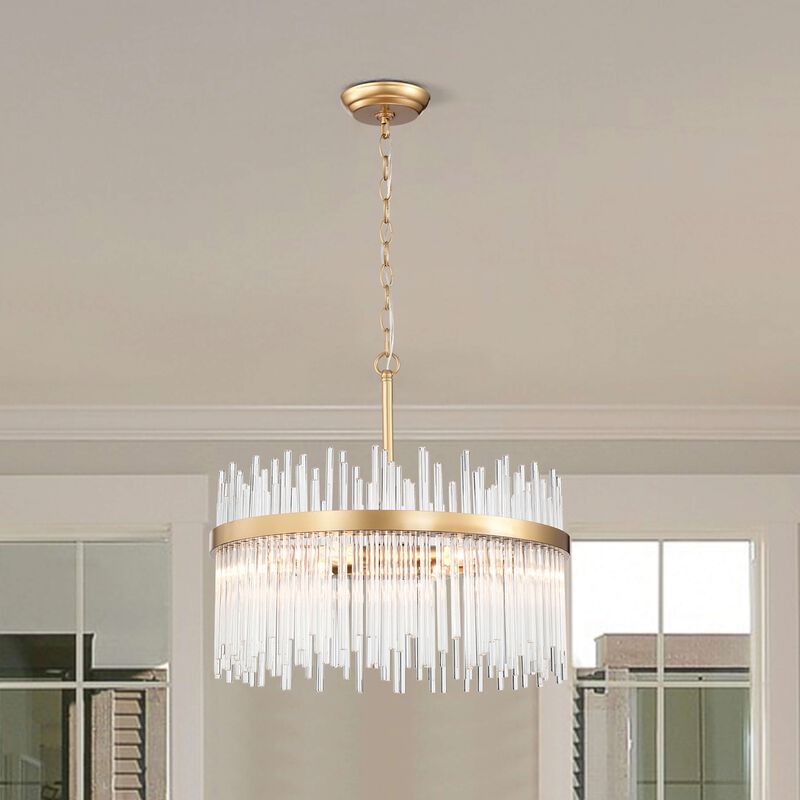 Elisa 5-light Shiny Bronze Chandelier with Clear Glass Bars image number 1