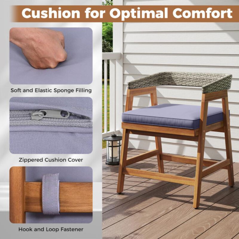 Hivvago 5 Piece Patio Dining Set Solid Wood with Rattan Backrest and Cushions