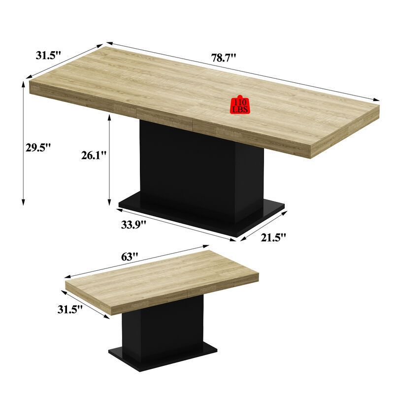 78.7 in. Width, Rectangle Wooden Grain Top & Black Bottom, Home Office Desk, Computer Desk, Writing Desk