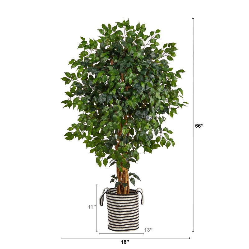 HomPlanti 5.5 Feet Palace Ficus Artificial Tree in Handmade Black and White Natural Jute and Cotton Planter image number 2