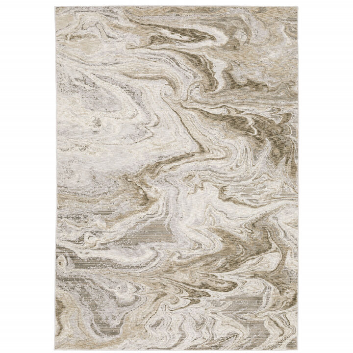 3 X 5 Ivory Tan Beige grey And Brown Abstract Power Loom Stain Resistant Area Rug