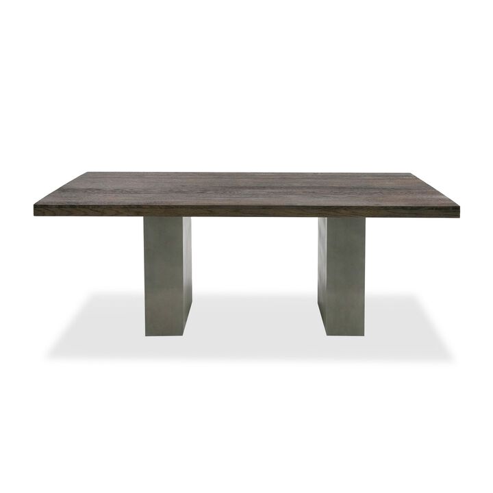 Cid Ari 94 Inch Dining Table, Heritage Oak Rectangular Top, Dark Gray