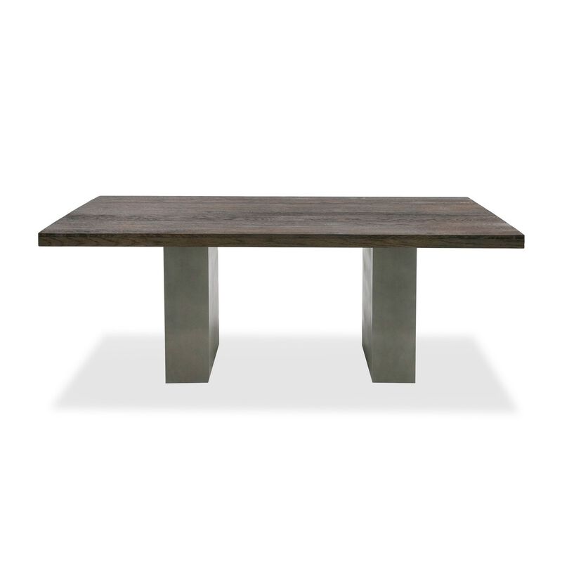 Cid Ari 94 Inch Dining Table, Heritage Oak Rectangular Top, Dark Gray