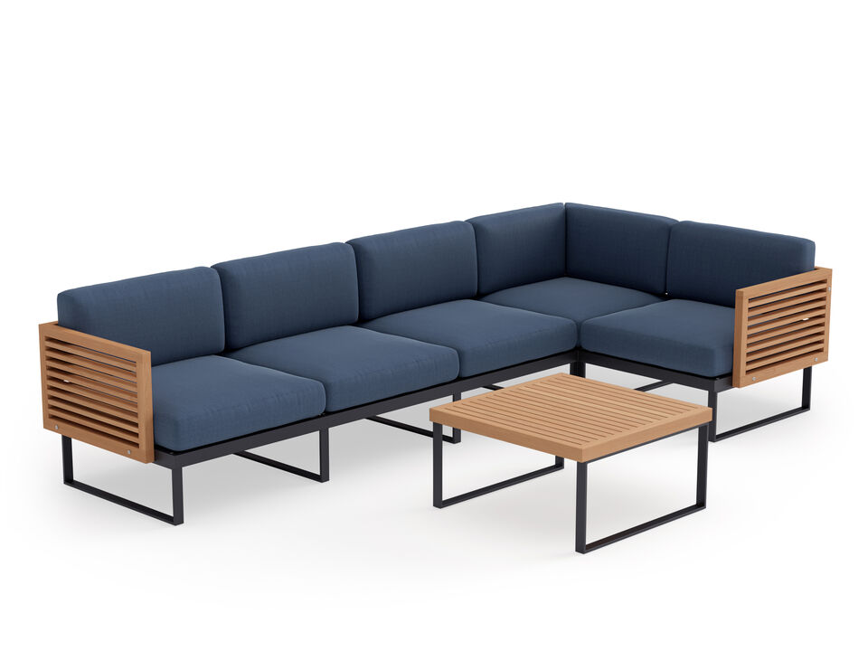 Monterey 5 Seater Sectional with Coffee Table - Aluminum and Teak