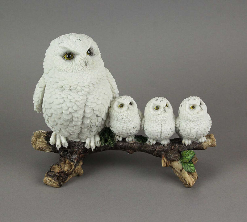 Lifelike Snowy Owl and Chicks Tabletop Statue Mother and Children Figure image number 1