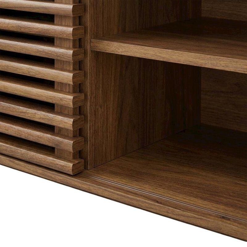Wooden brown wall-mount TV console with sleek design and sturdy build image number 6