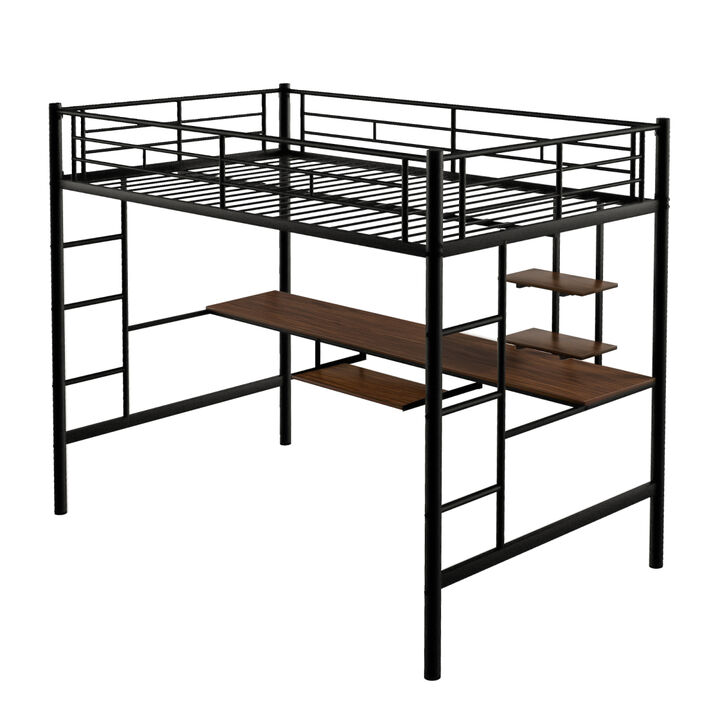 Loft Bed with Desk and Shelf, Space Saving Design,Full,Black