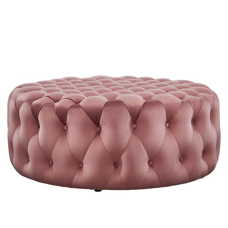 Amour Tufted Button Large Round Performance Velvet Ottoman image number 2