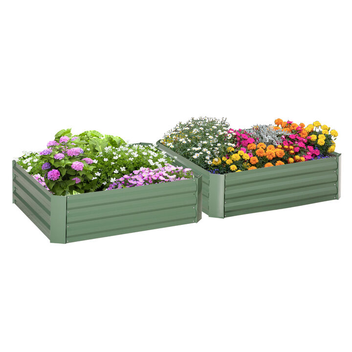 Outsunny 2 Piece Galvanized Raised Garden Bed, 3.3' x 3.3' x 1' Metal Planter Box, for Growing Vegetables, Flowers, Herbs, Succulents, Gray