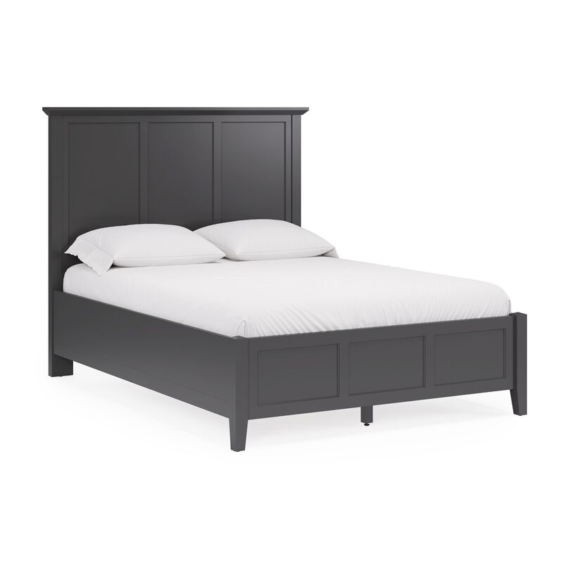 Fritz Queen Size Bed, Three Panel Design, Beveled Top, Black Solid Wood - Benzara image number 0