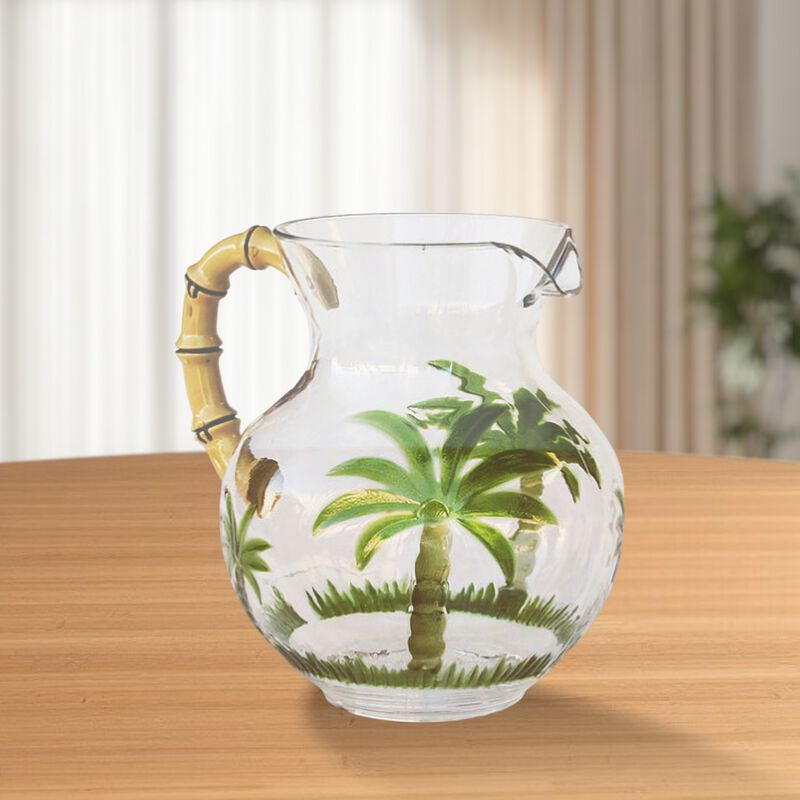 HomeRoots 3 Quart Clear and Green Palm Tree Acrylic Pitcher image number 1