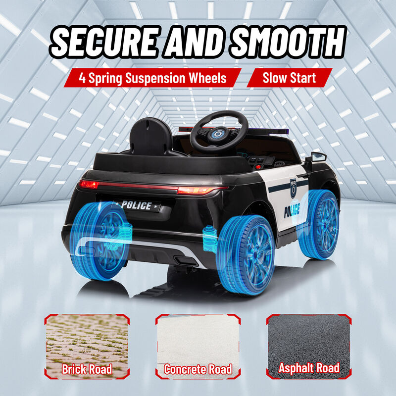 BreeBe 12V Kids Ride on Car w/ Remote Control, Siren, Light, Music, Spring Suspension, Horn & Transport Wheel image number 5
