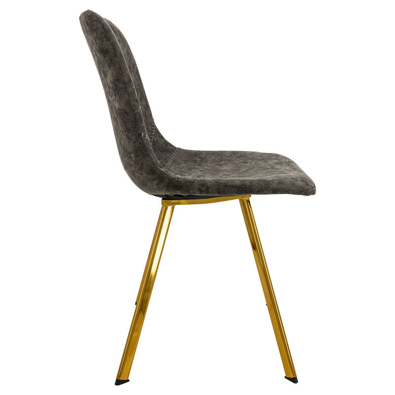 LeisureMod Markley Modern Leather Dining Chair With Gold Legs Set of 2 - Grey image number 3