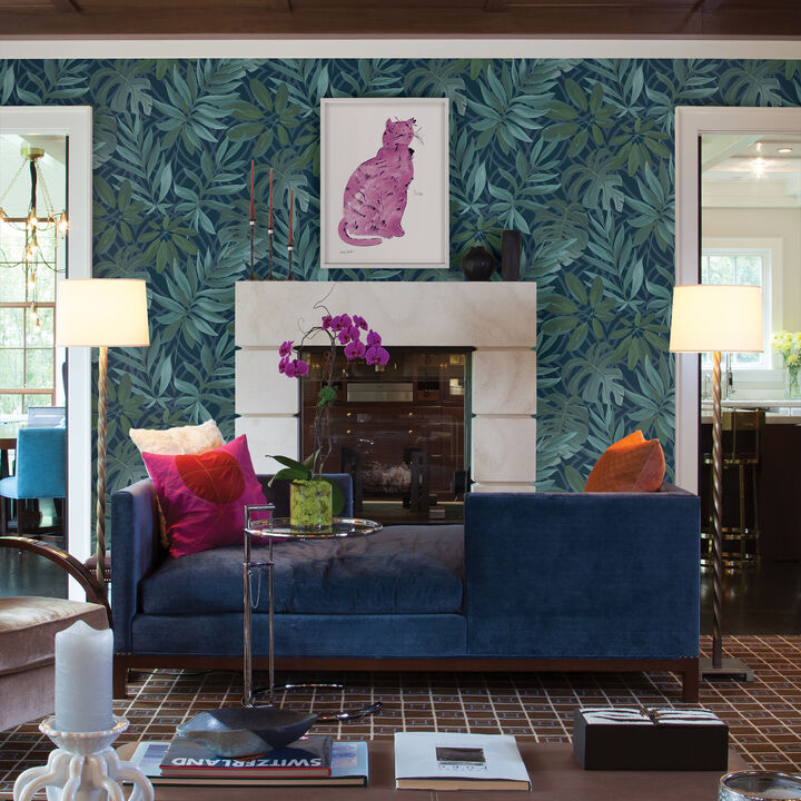 Nocturnum Dark Blue Leaves Wallpaper (Set of 2)