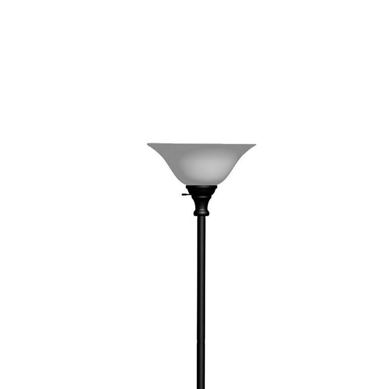 70 Inch Metal 3 Way Torchiere Floor Lamp, Frosted Glass, Black and White-Benzara