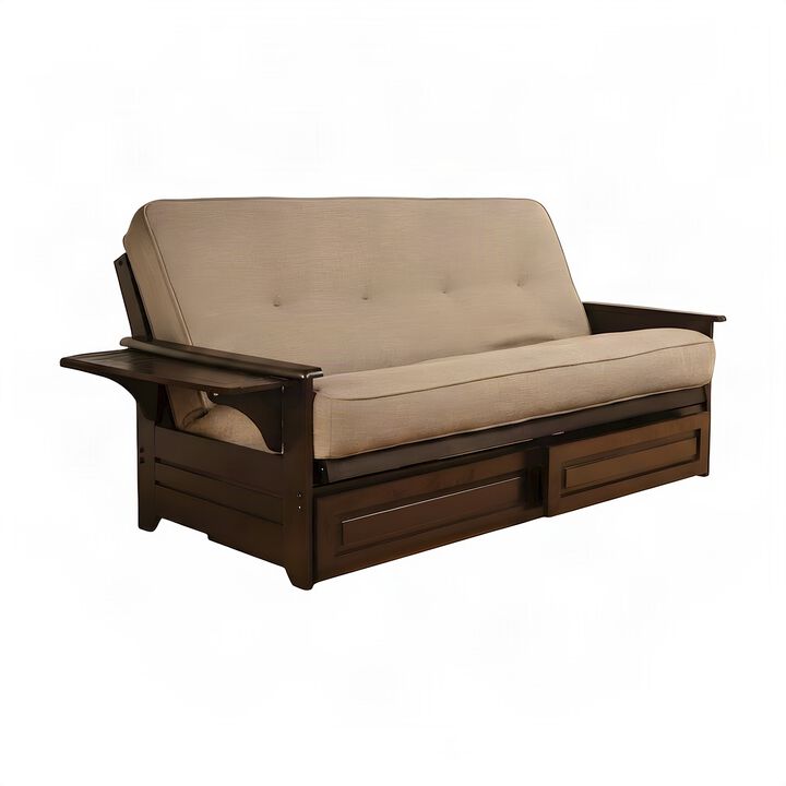 Phoenix Frame-Espresso Finish-Linen Stone Mattress-Storage Drawers