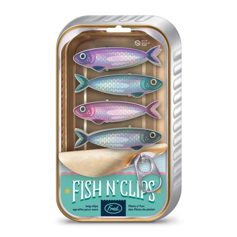 Genuine Fred FISH N CLIPS Sardine Bag Clips, Set of 4 Food Storage Clips, Iridescent Finish, Double-Sided, Durable Plastic and