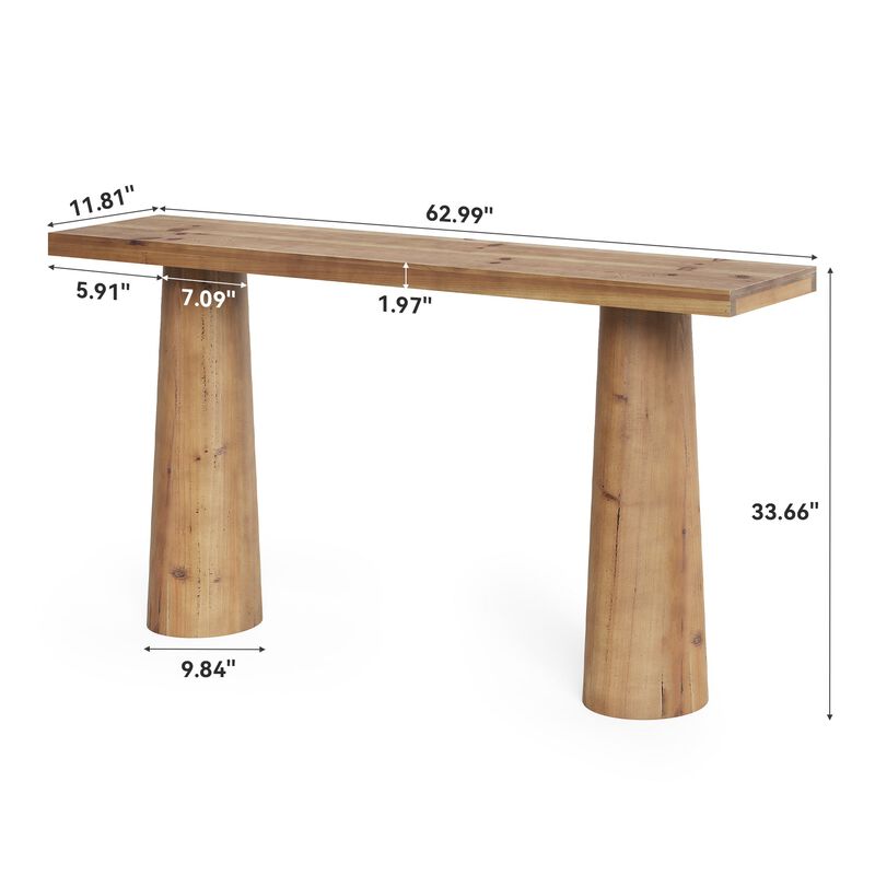 Solid Wood Farmhouse Entryway Console Table with Cylindrical Legs-Brown image number 2
