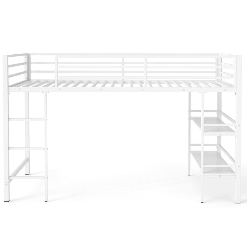 Twin Size Low Loft Bed with Ladder and Storage Shelves Metal Frame image number 7