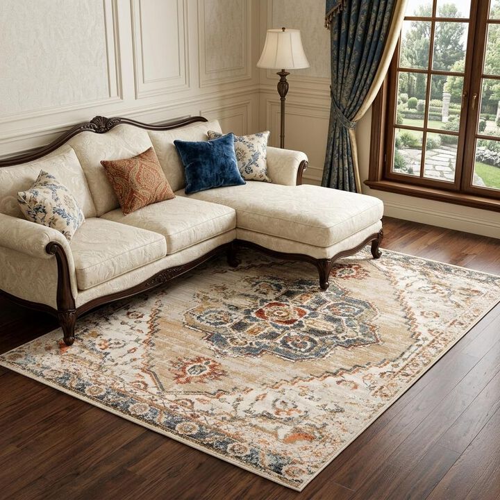 HomeRoots Medallion Power Loom Area Rug