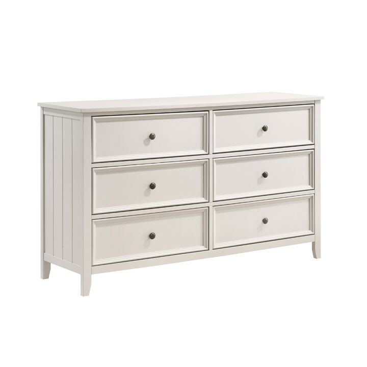 Etgo 60 Inch Dresser, White Melamine Veneer, 6 Spacious Drawers - Benzara