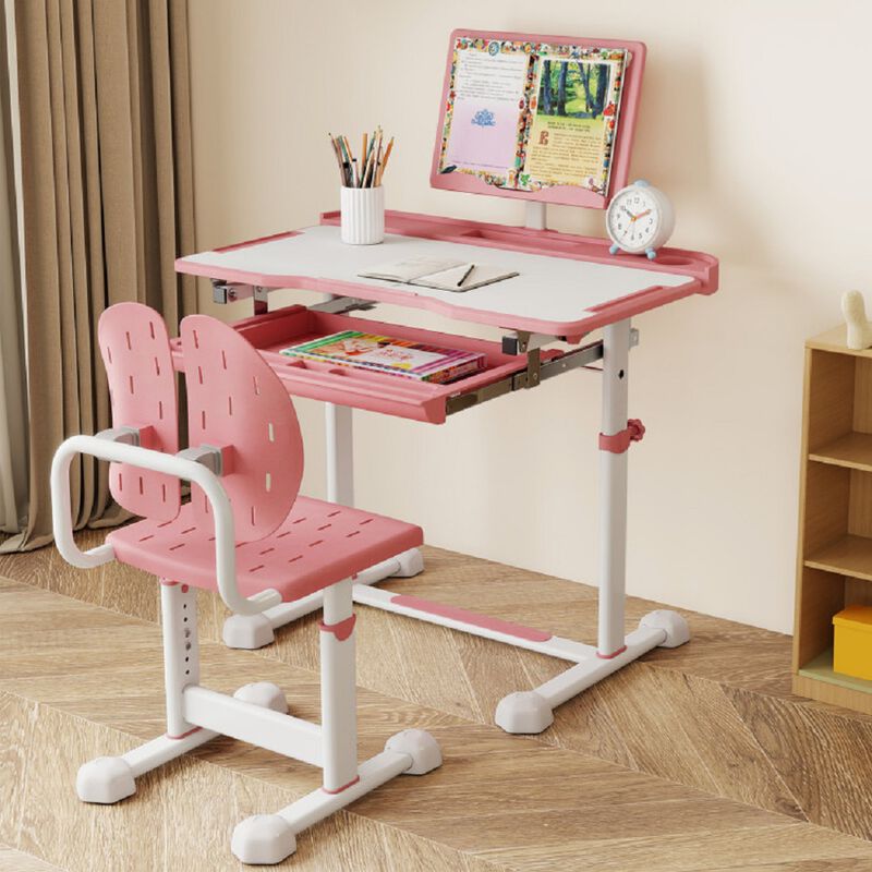 Kids Adjustable Study Desk and Chair with Tilt Top & Book Holder image number 3