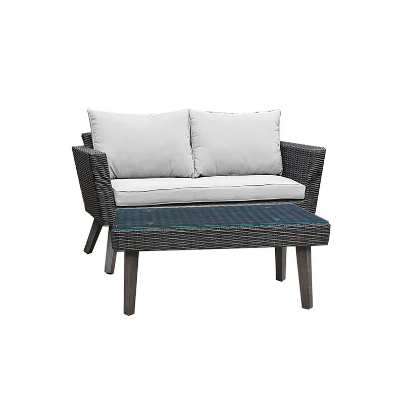 DUKAP Kotka 2 Piece Wicker Outdoor Patio Sofa and Table Seating Set With Cushions image number 0