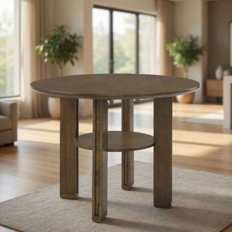 Clera Round Counter-Height Table, Open Shelf, Brown Rubberwood 47 Inch image number 1