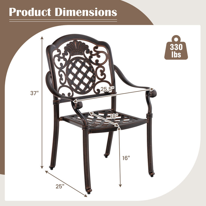 Patio Cast Aluminum Dining Chairs Set of 2 Metal Armchairs Stackable
