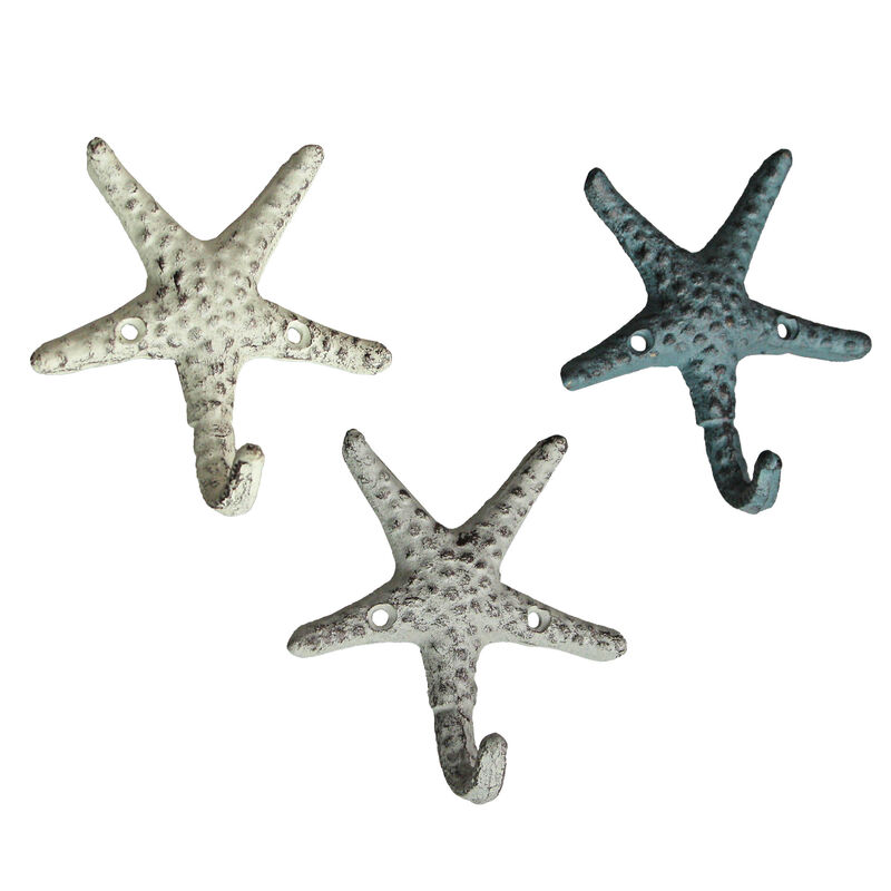 Set of 3 Cast Iron Nautical Starfish Wall Hooks - Stylish and Functional Towel, Hat, and Key Hangers - Rustic 4-Inch Decorative Hooks for Coastal-Themed Home image number 0